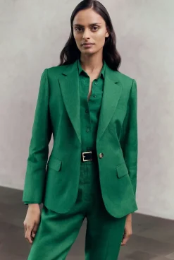 Outerwear>Trenery Linen Twill Single Breasted Blazer Evergreen