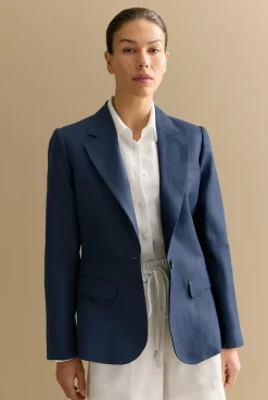 Outerwear|Occasion Dresses & Outfits>Trenery Linen Twill Single Breasted Blazer Navy