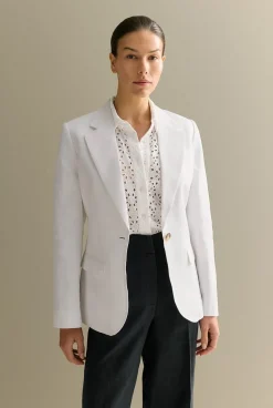 Outerwear|Occasion Dresses & Outfits>Trenery Linen Twill Single Breasted Blazer White