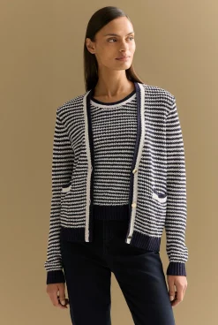 Cardigans>Trenery Mercerised Cotton Knit Stitch Detail Cardigan NightSky