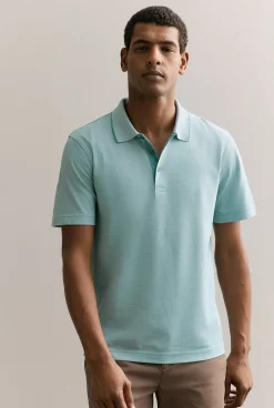 T-shirts|Polo Shirts>Trenery Mercerised Cotton Pique Tipped Polo MineralGreen
