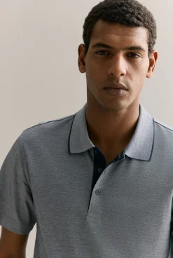 Polo Shirts>Trenery Mercerised Cotton Pique Tipped Polo Navy