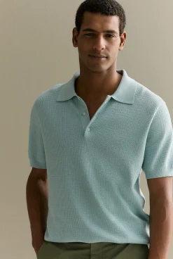 Polo Shirts|Knitwear>Trenery Mercerised Cotton Textured Knit Polo MineralGreen