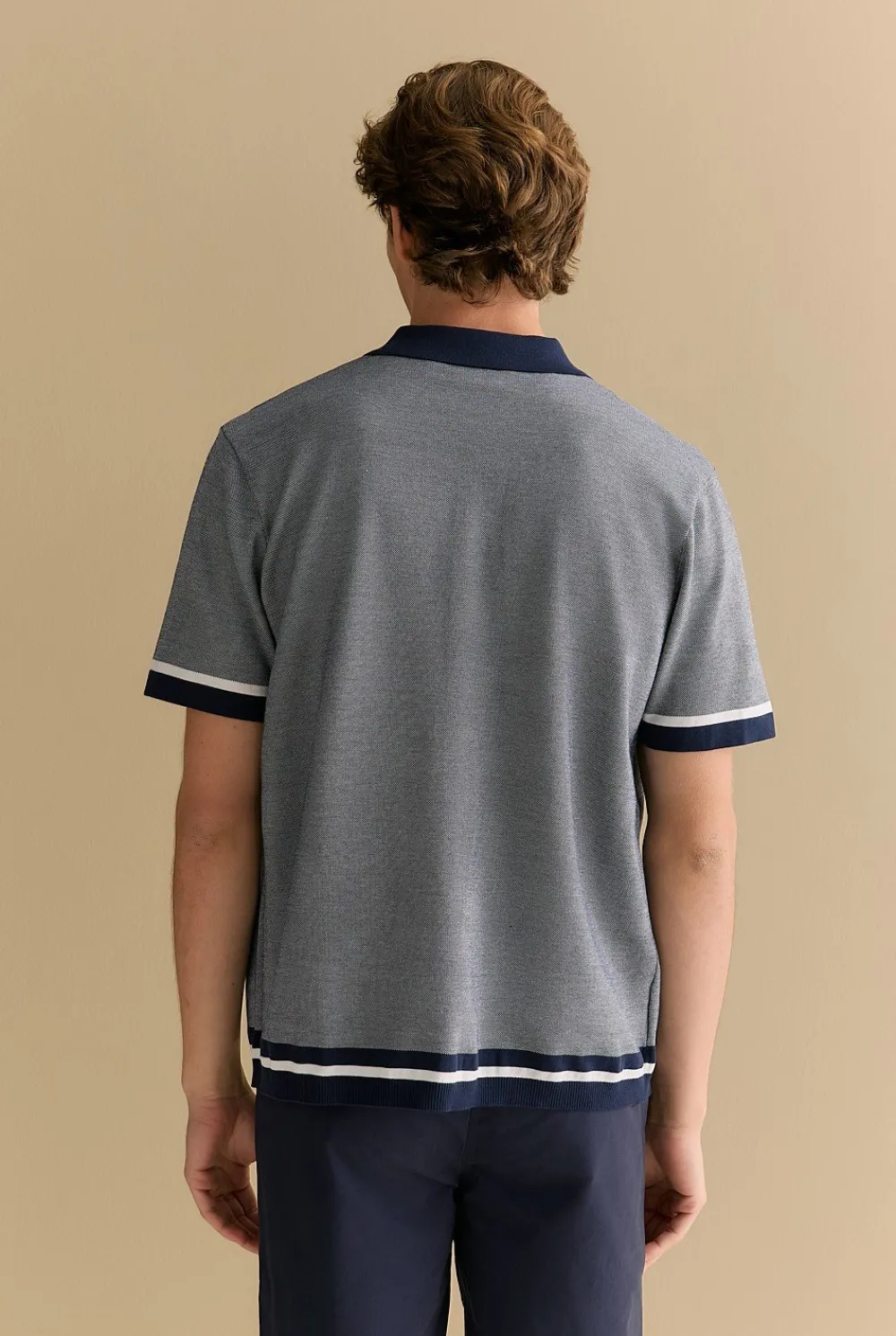 Knitwear>Trenery Mercerised Graphic Knit Shirt Navy