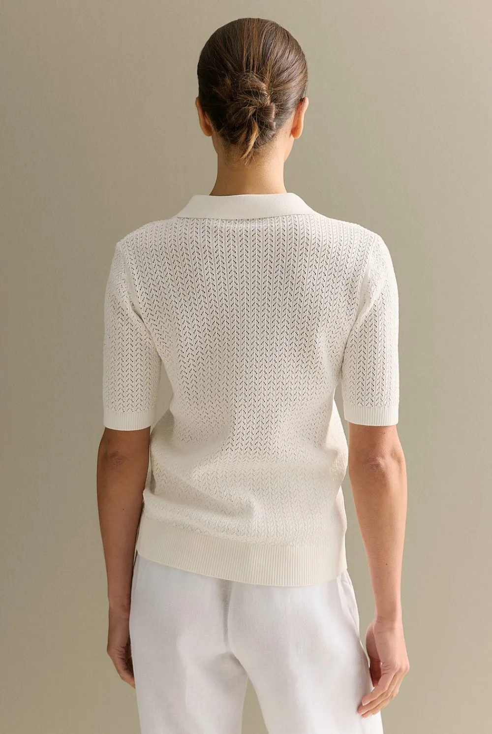 T-shirts & Tops|Knitwear>Trenery Mercerised Lace Knit Polo White