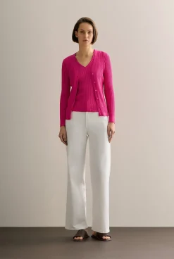 T-shirts & Tops>Trenery Mercerised Rib V Neck Tank Fuchsia