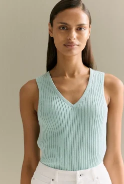 Knitwear>Trenery Mercerised Rib V Neck Tank PaleSeafoam