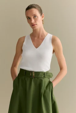 T-shirts & Tops|Knitwear>Trenery Mercerised V Neck Tank White