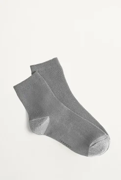 Socks & Tights>Trenery Metallic Rib 3/4 Crew Sock GreyMarle