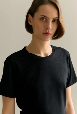 T-shirts & Tops>Trenery Metallic Shimmer T-shirt Black