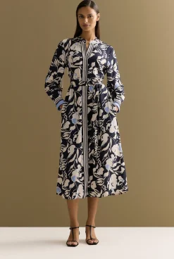 Dresses>Trenery Mini Twill Floral Border Shirt Dress NightSky