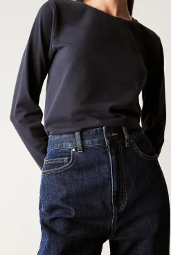 T-shirts & Tops>Trenery Organically Grown Cotton Long Sleeve Crew T-Shirt NightSky