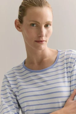T-shirts & Tops>Trenery Organically Grown Cotton Stripe 3/4 Sleeve T-shirt CornflowerBlue