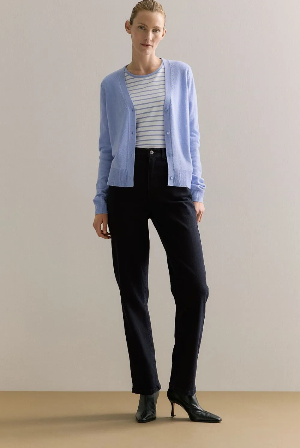 T-shirts & Tops>Trenery Organically Grown Cotton Stripe 3/4 Sleeve T-shirt CornflowerBlue
