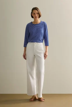 T-shirts & Tops>Trenery Organically Grown Cotton Stripe 3/4 Sleeve T-shirt Cobalt