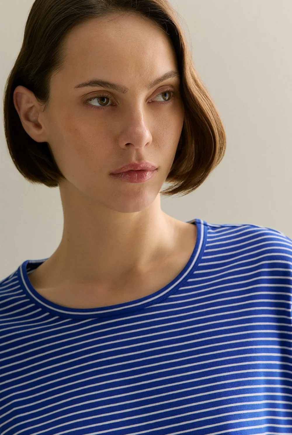 T-shirts & Tops>Trenery Organically Grown Cotton Stripe 3/4 Sleeve T-shirt Cobalt