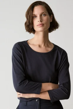 T-shirts & Tops>Trenery Organically Grown Cotton 3/4 Sleeve T-Shirt NightSky