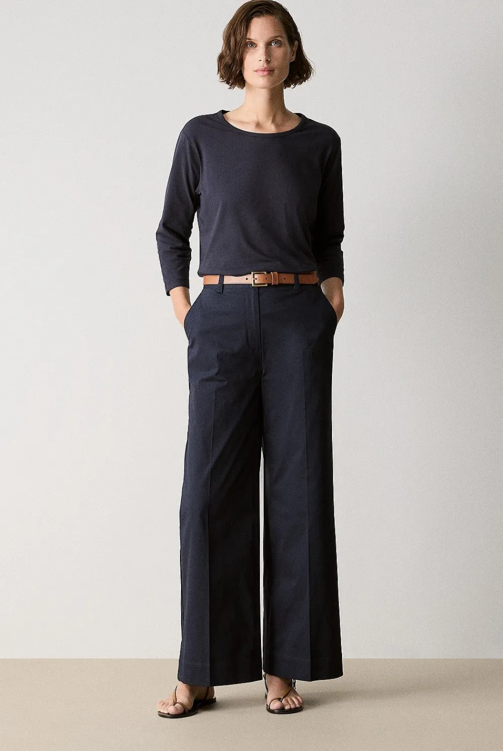 T-shirts & Tops>Trenery Organically Grown Cotton 3/4 Sleeve T-Shirt NightSky