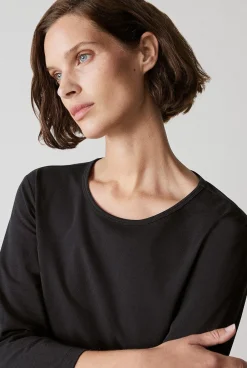 T-shirts & Tops>Trenery Organically Grown Cotton 3/4 Sleeve T-Shirt Black