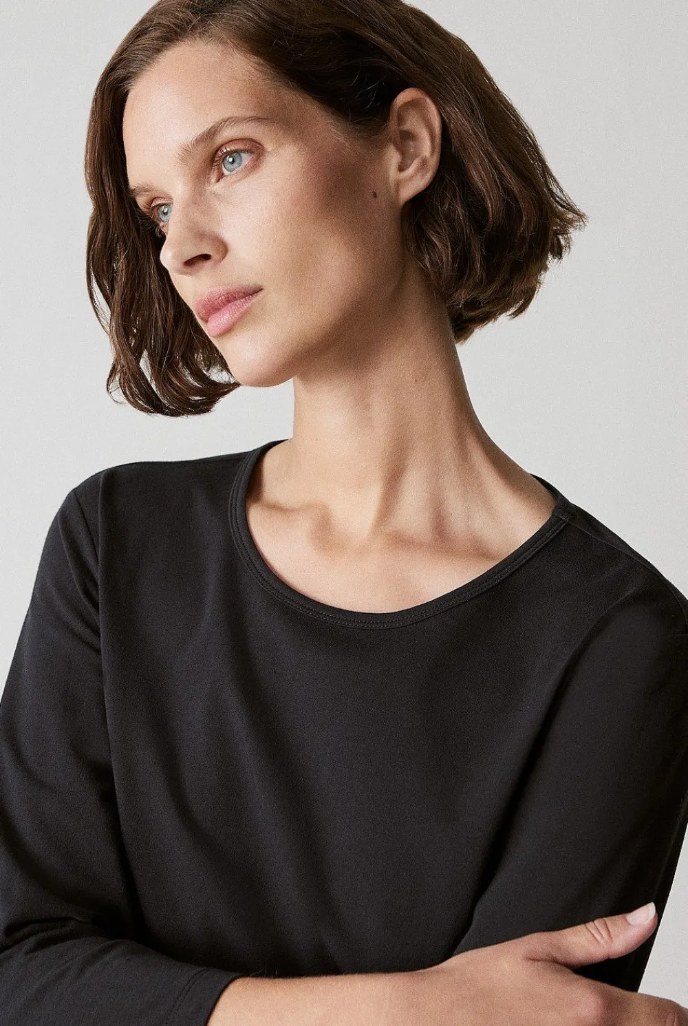 T-shirts & Tops>Trenery Organically Grown Cotton 3/4 Sleeve T-Shirt Black