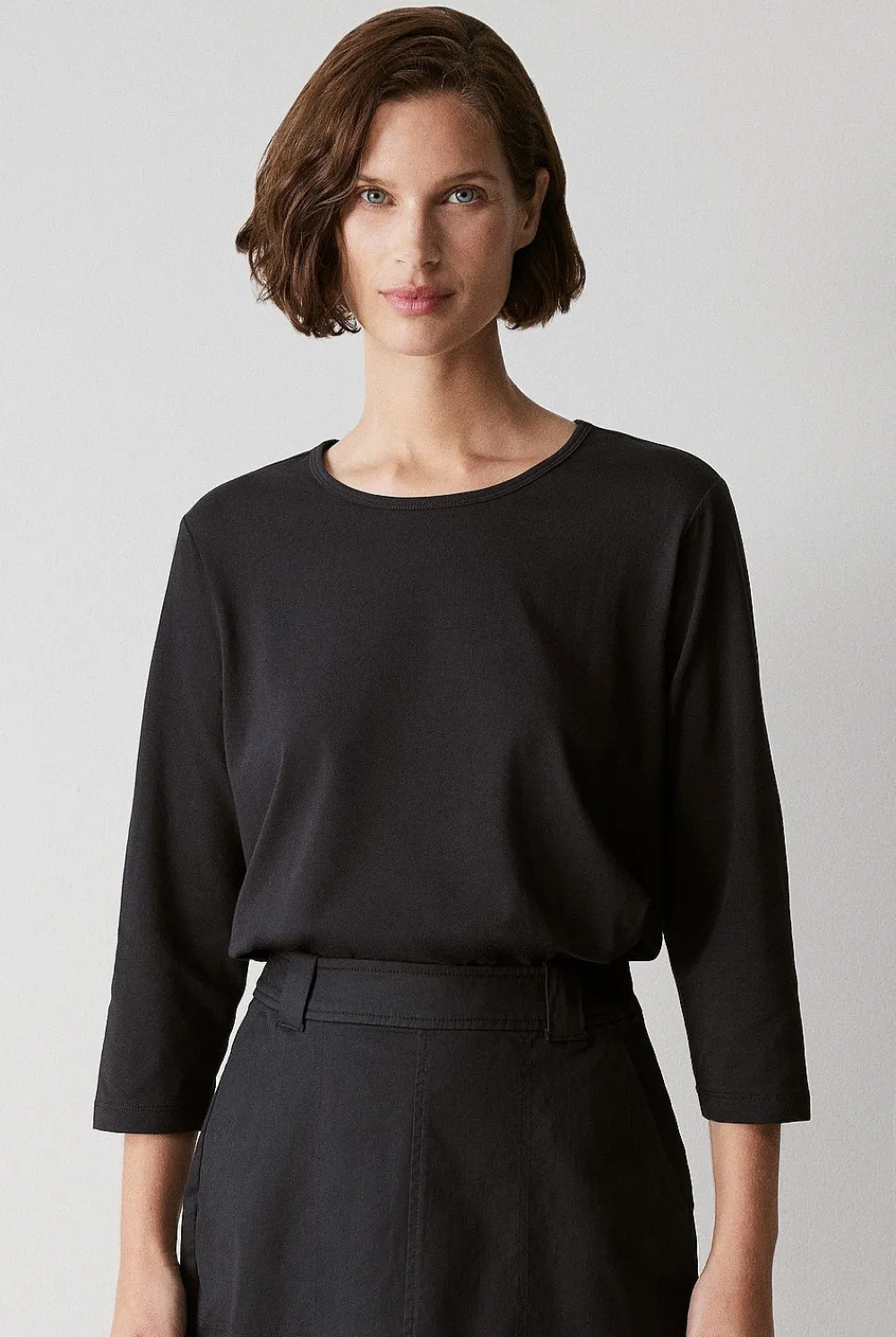 T-shirts & Tops>Trenery Organically Grown Cotton 3/4 Sleeve T-Shirt Black