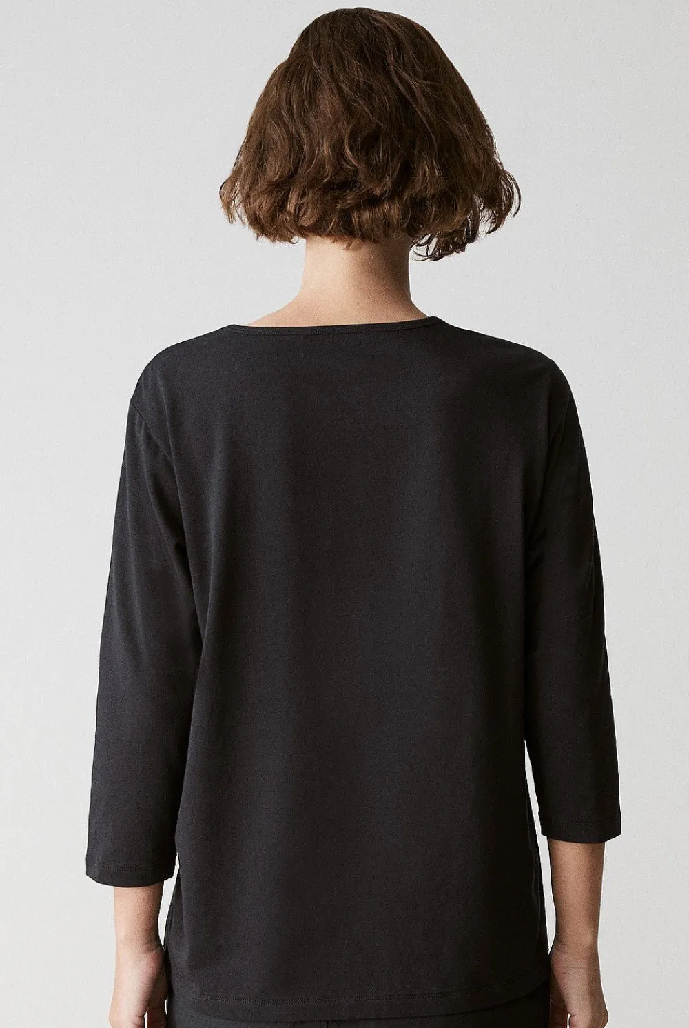 T-shirts & Tops>Trenery Organically Grown Cotton 3/4 Sleeve T-Shirt Black