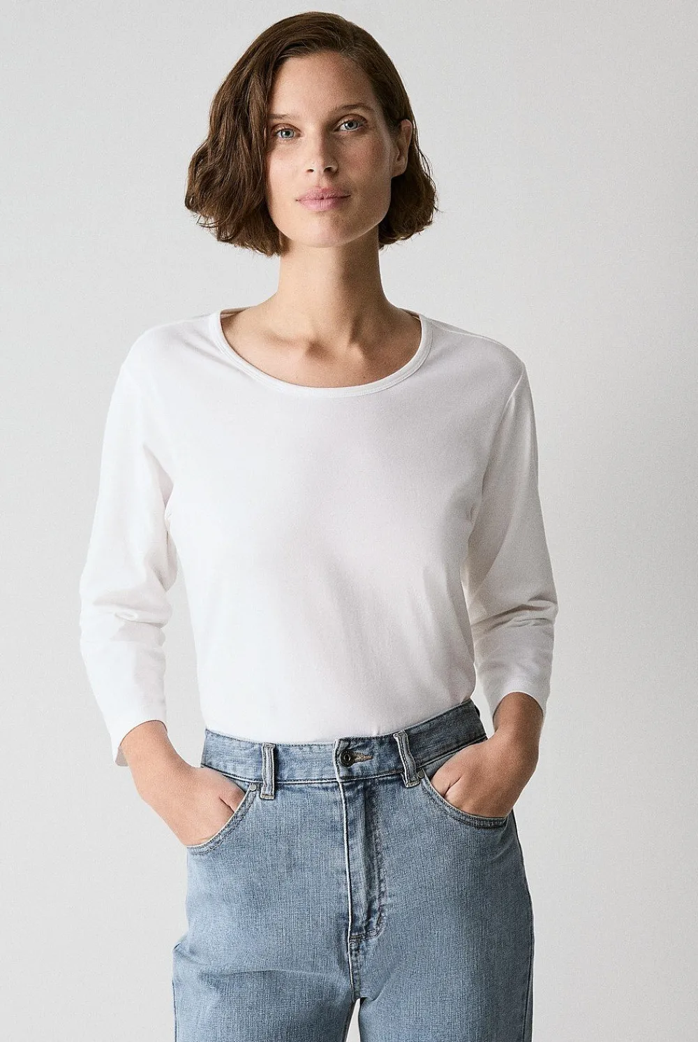 T-shirts & Tops>Trenery Organically Grown Cotton 3/4 Sleeve T-Shirt Marshmallow
