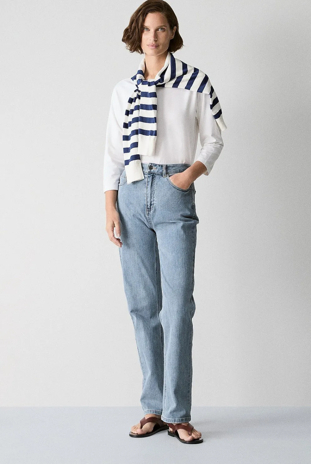 T-shirts & Tops>Trenery Organically Grown Cotton 3/4 Sleeve T-Shirt Marshmallow