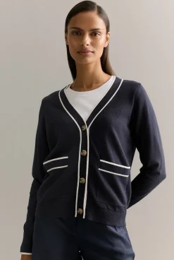 Cardigans|Knitwear>Trenery Organically Grown Cotton Cashmere Pocket Detail Cardigan Navy