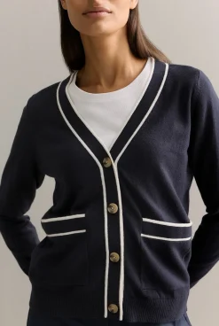 Cardigans|Knitwear>Trenery Organically Grown Cotton Cashmere Pocket Detail Cardigan Navy