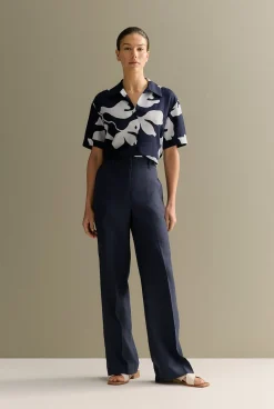 Shirts>Trenery Palm Resort Shirt Navy