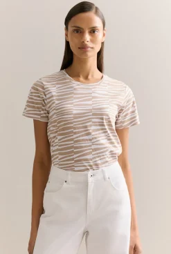 T-shirts & Tops>Trenery Pima Cotton Abstract Geo Print T-shirt Biscuit