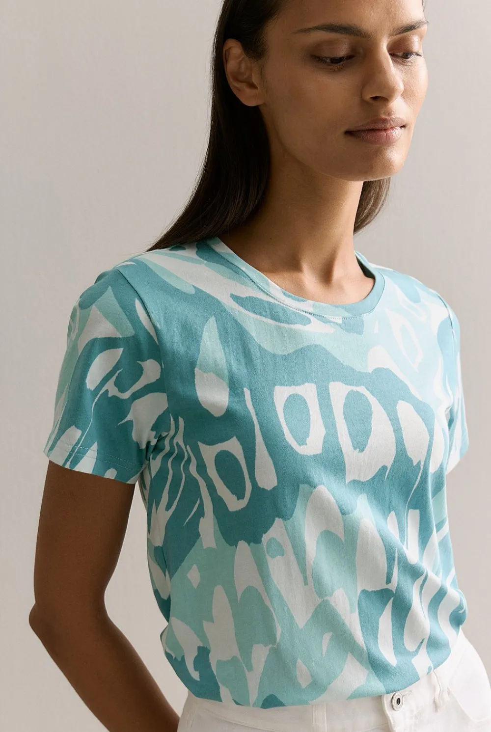 T-shirts & Tops>Trenery Pima Cotton Butterfly Print T-shirt Seafoam