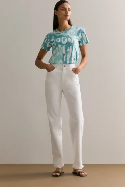 T-shirts & Tops>Trenery Pima Cotton Butterfly Print T-shirt Seafoam