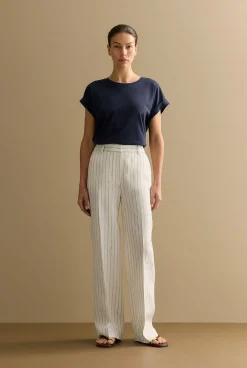 T-shirts & Tops>Trenery Pima Cotton Cuff Sleeve T-shirt NightSky