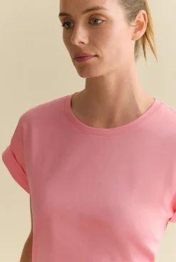 T-shirts & Tops>Trenery Pima Cotton Cuff Sleeve T-shirt PinkGrenadine