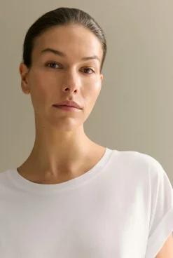 T-shirts & Tops>Trenery Pima Cotton Cuff Sleeve T-shirt White