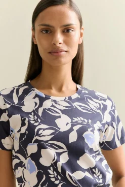 T-shirts & Tops>Trenery Pima Cotton Floral Short Sleeved T-shirt NightSky