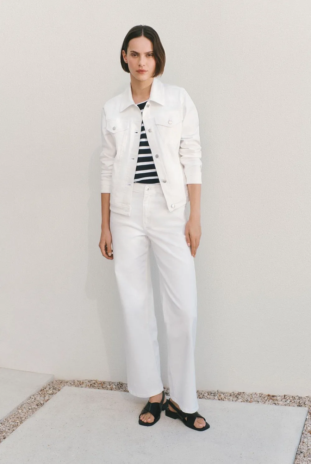 T-shirts & Tops>Trenery Pima Cotton Stripe Cuff Detail T-shirt Black