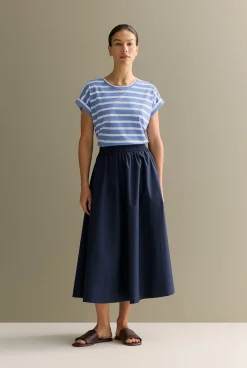 T-shirts & Tops>Trenery Pima Cotton Stripe Cuff Detail T-shirt WedgewoodBlue