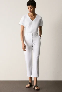 T-shirts & Tops>Trenery Pima Cotton V Neck T-Shirt White