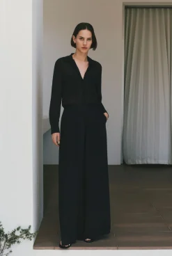 Pants>Trenery Pleat Detail Palazzo Pant Black