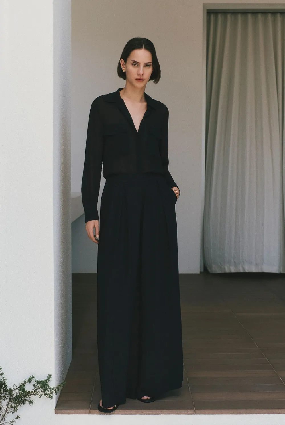 Pants>Trenery Pleat Detail Palazzo Pant Black