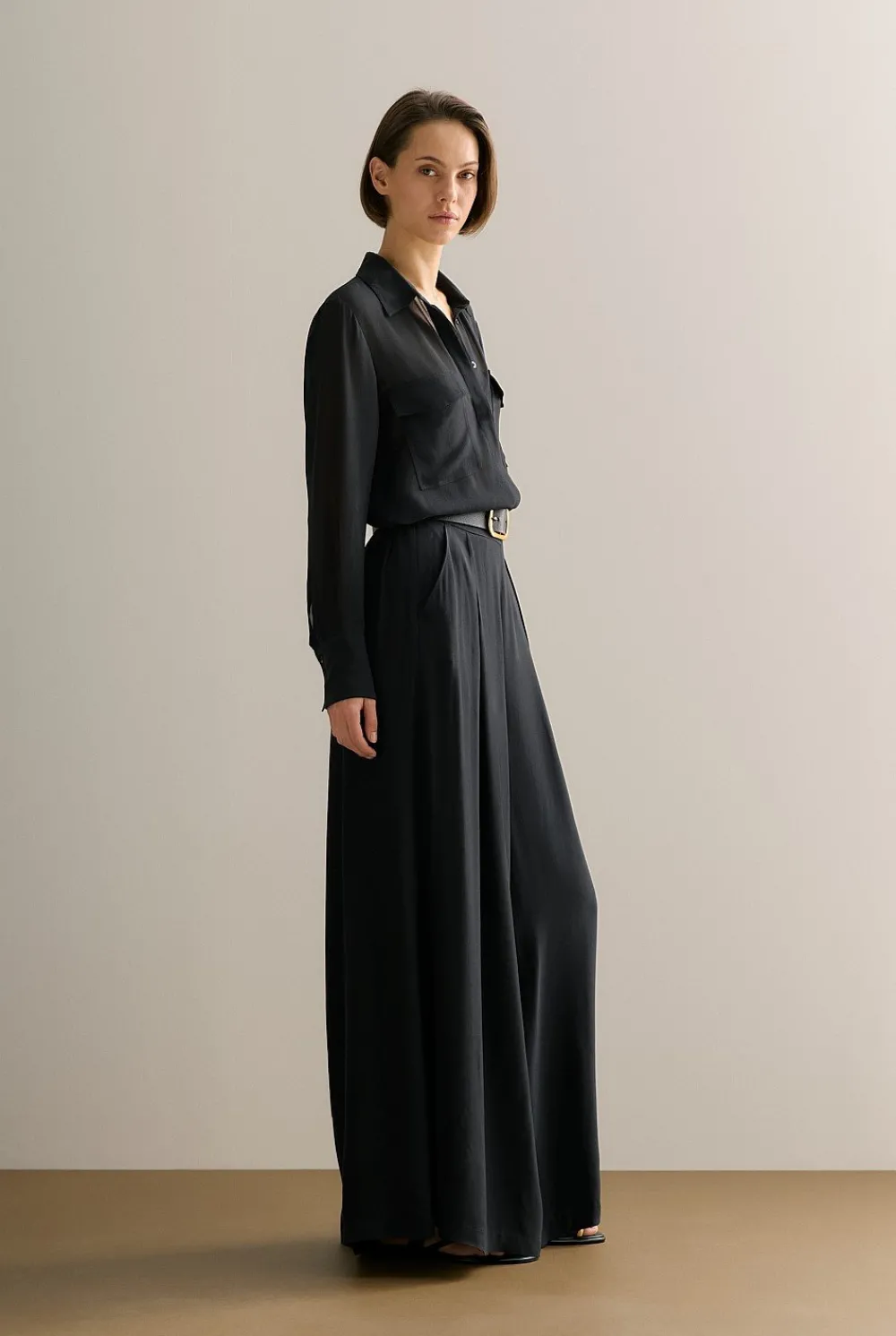 Pants>Trenery Pleat Detail Palazzo Pant Black