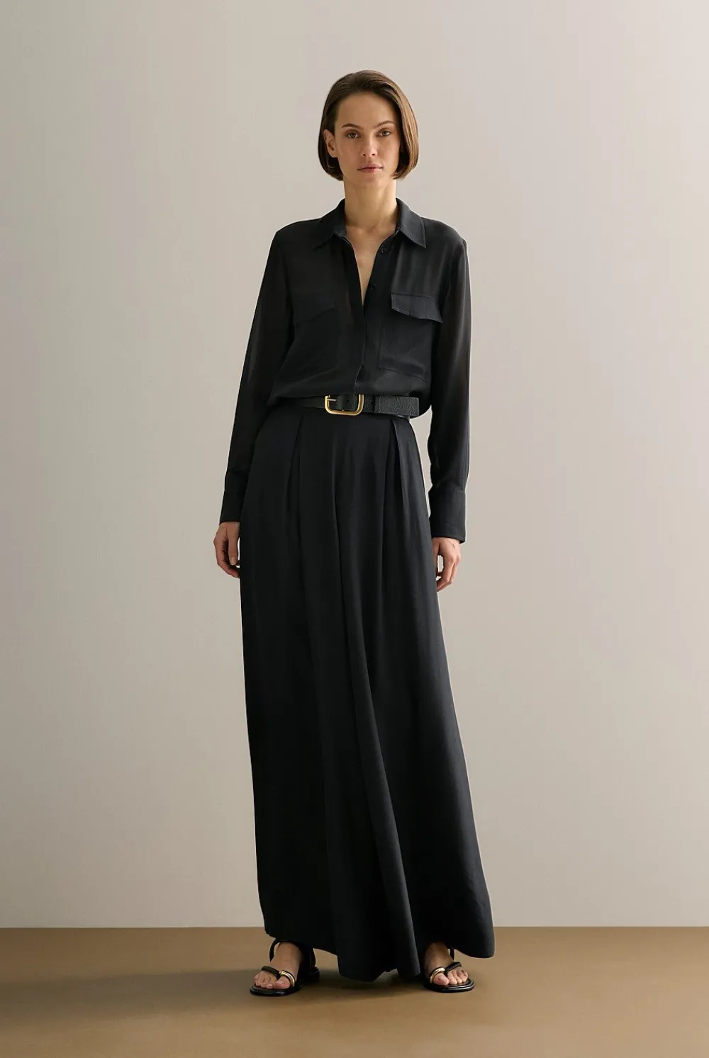 Pants>Trenery Pleat Detail Palazzo Pant Black