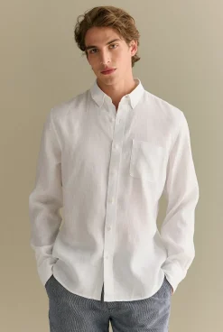 Shirts|Linen Shirts>Trenery Regular Fit Classic Linen Shirt White