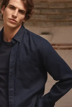 Shirts|Linen Shirts>Trenery Regular Fit Classic Linen Shirt Navy
