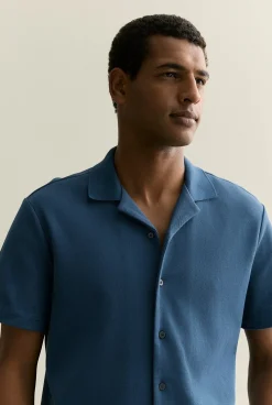 Shirts>Trenery Regular Fit Cotton Blend Pique Shirt WashedNavy