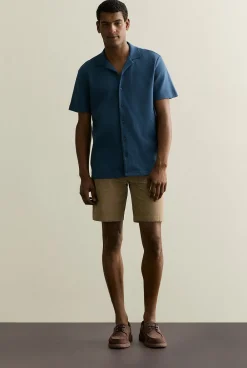 Shirts>Trenery Regular Fit Cotton Blend Pique Shirt WashedNavy