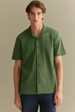 Polo Shirts>Trenery Regular Fit Cotton Blend Pique Shirt Ivy